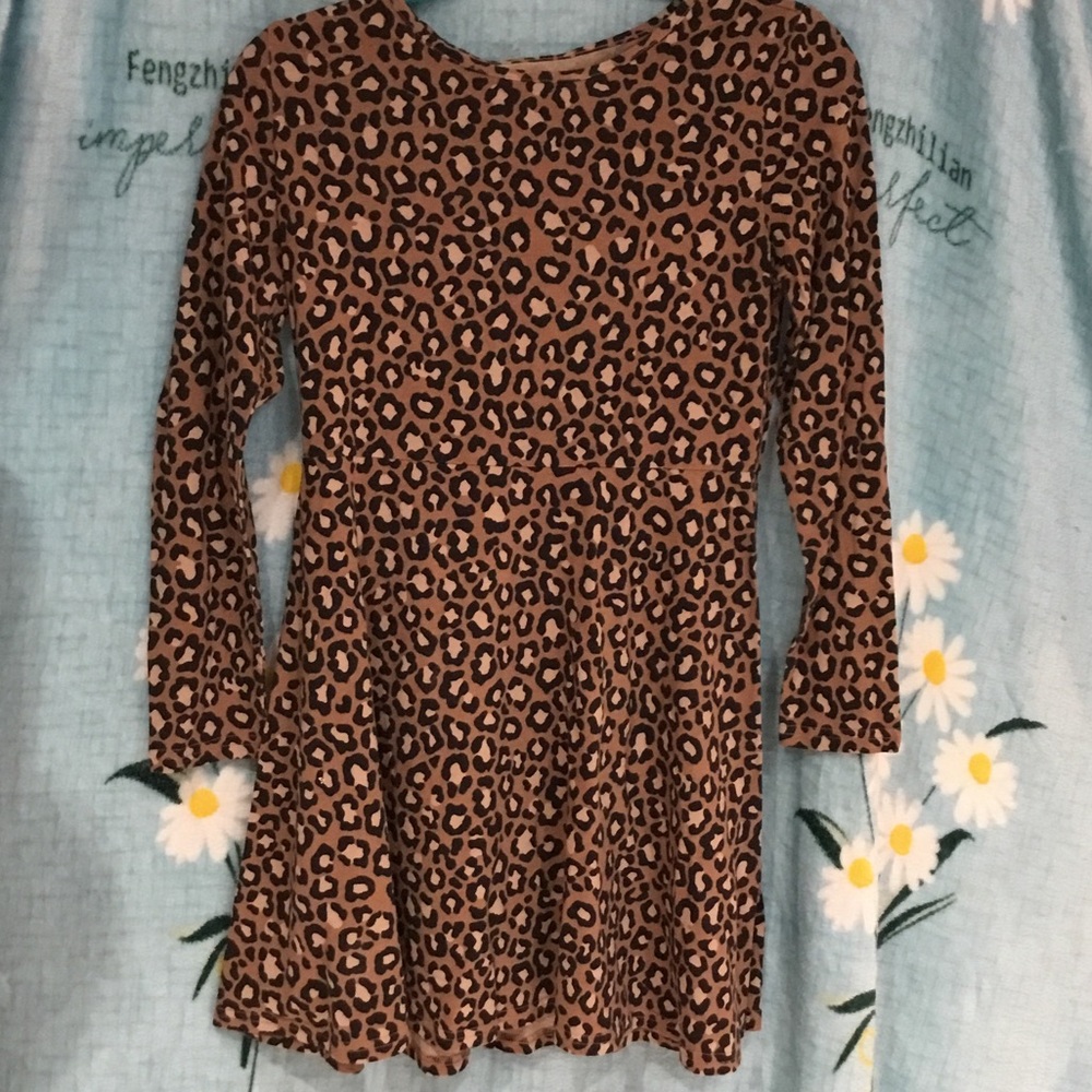 Place Girls' Brown Leopard Print Long-Sleeve Casual Dress